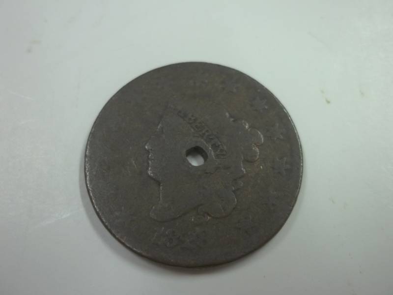 lot 144 image: 1828 One Cent piece with hole