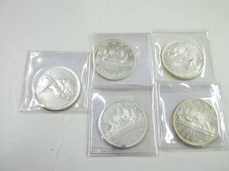 lot 162 image: 3 1965 Canadian Dollar, 2 1966 Canadian Dollars