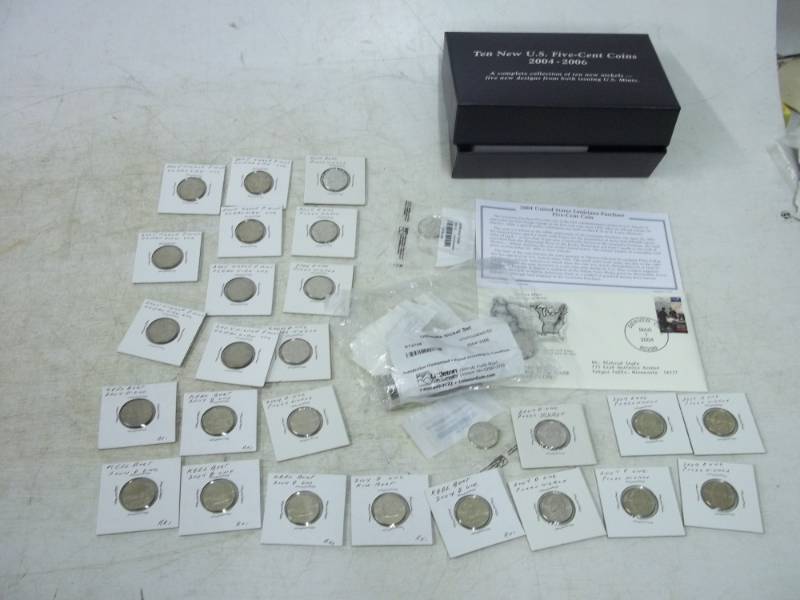 lot 198 image: Ultimate Nickel Set Uncirculated 2004-2006, 2004 Louisiana Purchase 5 Cent coin, Denver Mint first day of issue nickel March 1 2004 with stamp