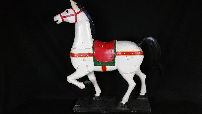 lot 28 image: Antique Painted Wooden Horse on Base