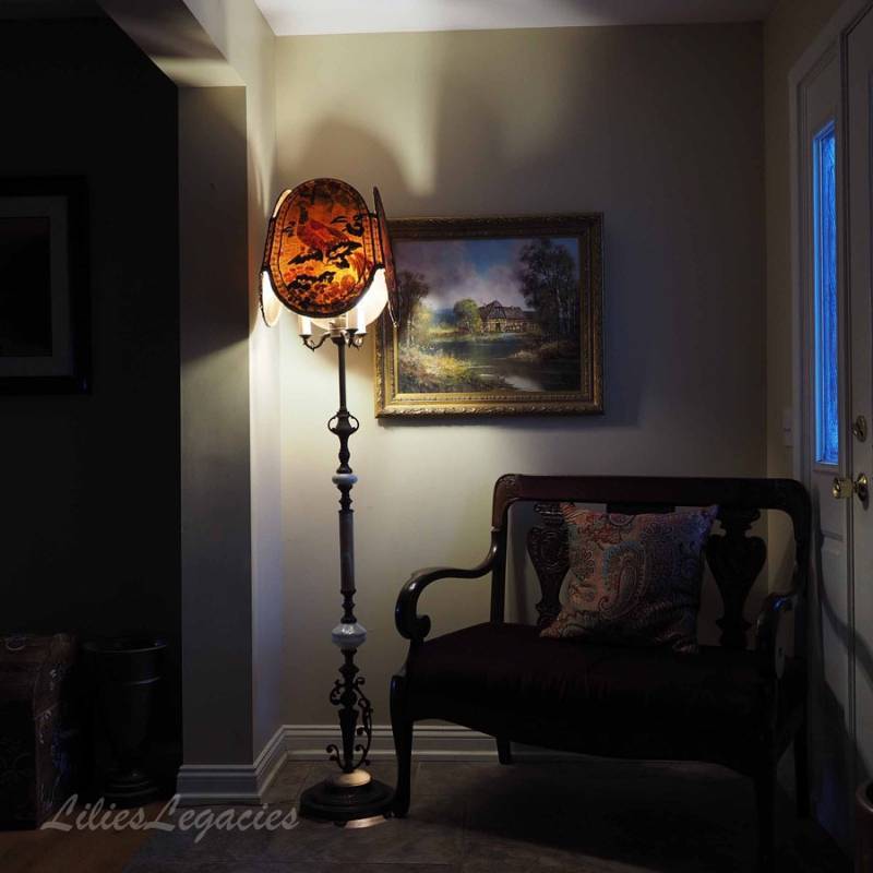 lot 2 image: Antique Alabaster Akro Agate Slag Glass Figural Floor Lamp