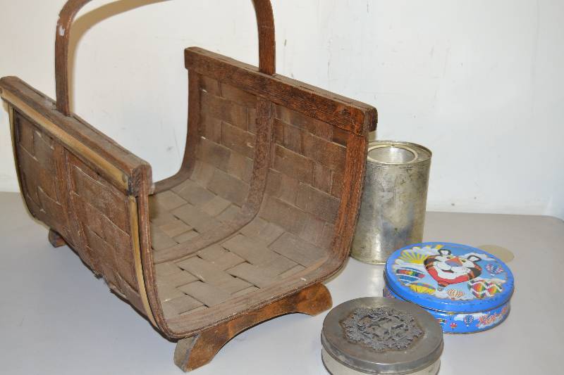 lot 65 image: Kindling Holder, Collectible Tins