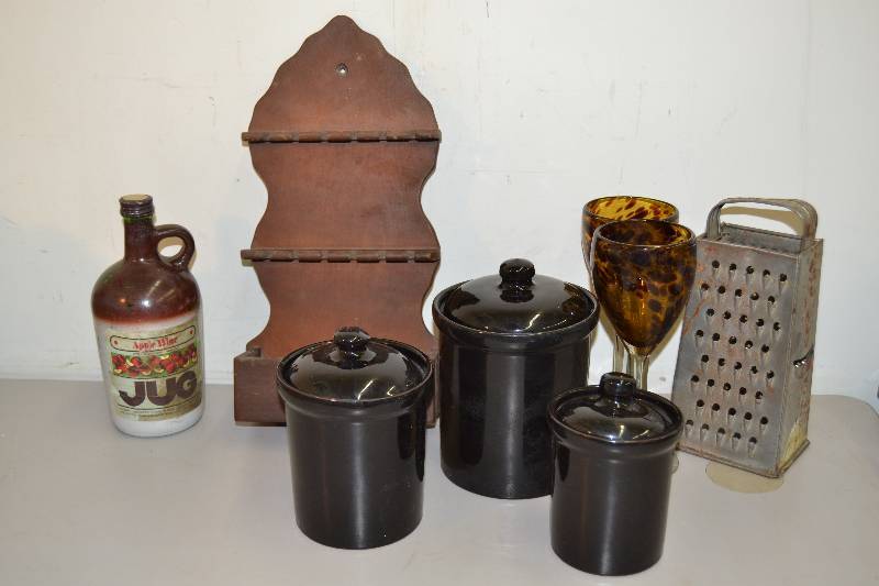 lot 82 image: Canisters, Grater, Glasses