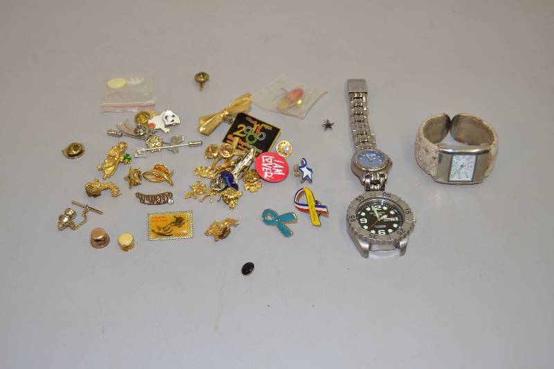 lot 86 image: Pins, tack pins, and Watches