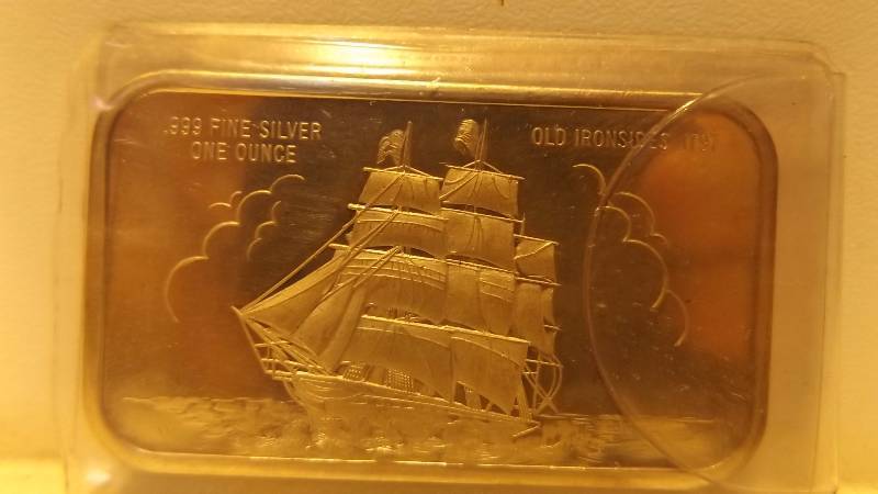 ������ 1 oz .999 Old Ironside Ship Silver Bar