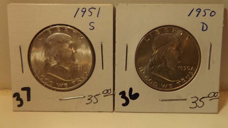 � 1950 & 1951 S D Franklin half dollar