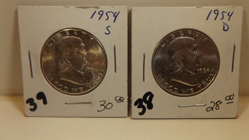 �� 1954 D & 1954 S Franklin half dollar