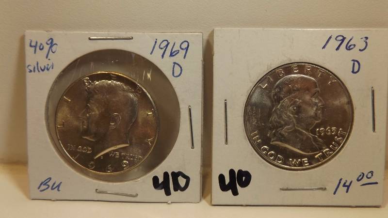 �� 1963 D  Franklin & 1969 D Kennedy Half Dollar