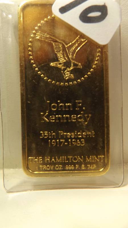 �� John F Kennedy Gold Plated 1 oz .999 Fine Silver Bar