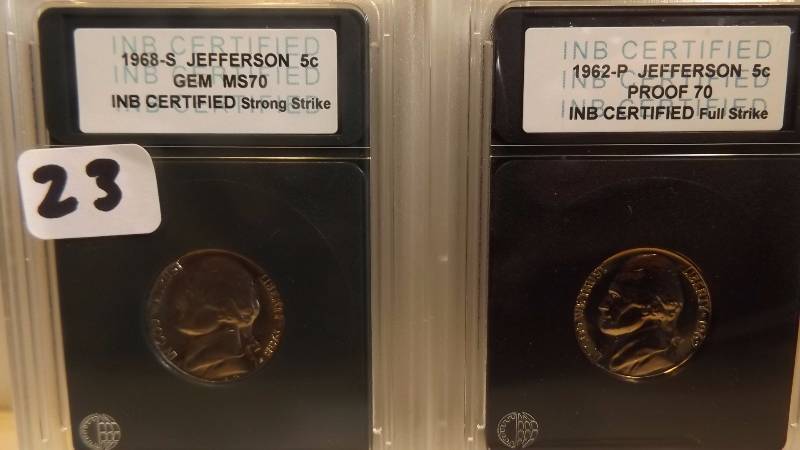 � INB 1968 S Jefferson GEM MS70, INB 1962 P Proof 70 Jefferson