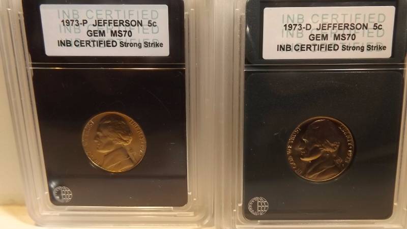 � Lot of 2 � INB 1973 P & D MS70 Jefferson Nickels