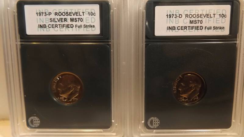 � Lot of 2 � INB 1973 P & D Roosevelt Dimes MS70