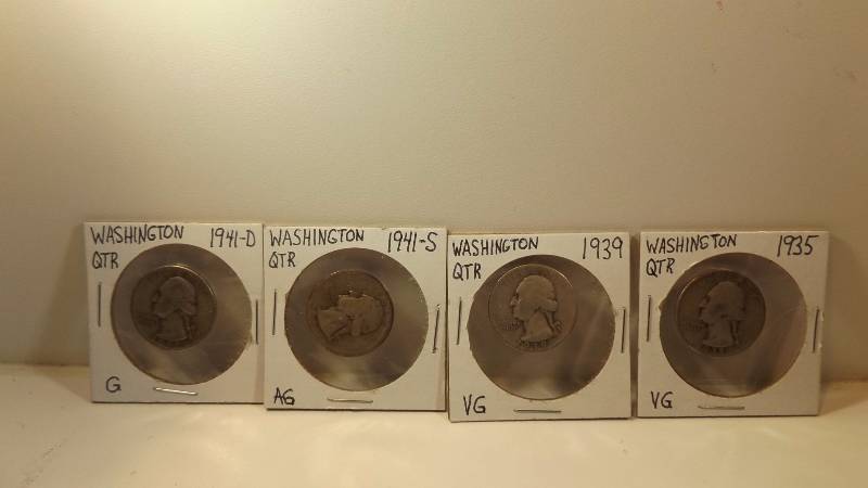 �� Lot of 4 Silver Quarters � 1935, 1939, 1941 S, 1941 D