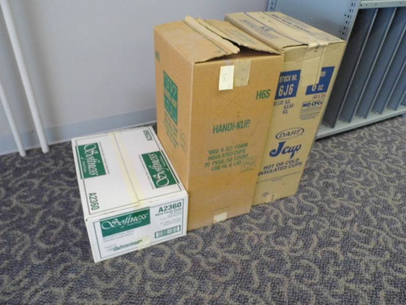 lot 81 image: 2 Boxes of Cups, 1 Box Tissues