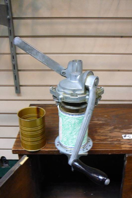 lot 56 image: Promotional Can Sealer & Cans with tops & labels, Ives way Can Sealer model 50