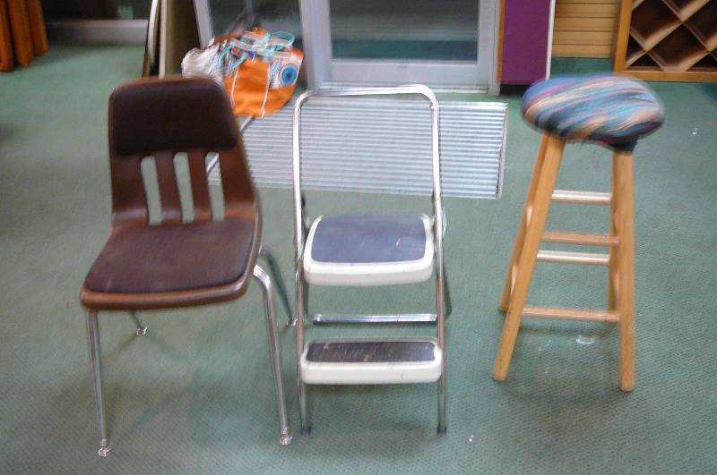 lot 81 image: Chair, Step Stool, & Bar Stool