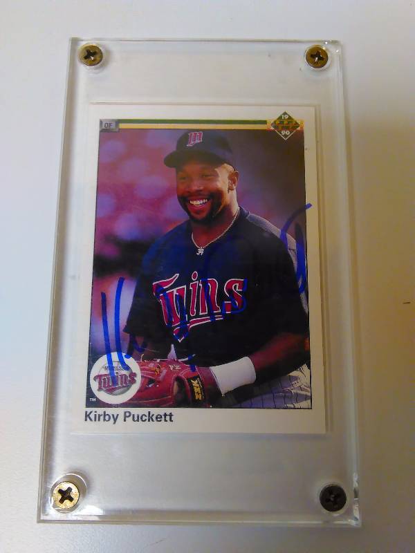 lot 651 image: 1990 Upper Deck, # 236, Kirby Puckett Autographed Baseball Card, Not Graded, Appears Mint , Case measures 5 14  x 3 18 in.