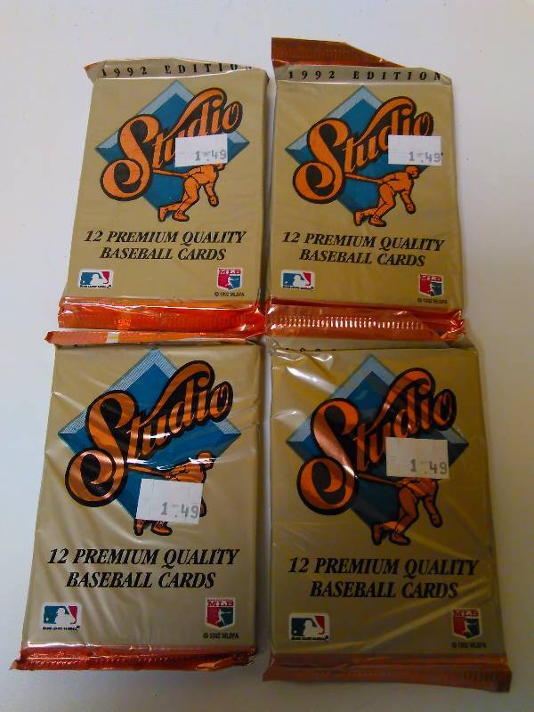 lot 673 image: 4 Baseball Foil Packs, 1992 Leaf Studio Brand, 12 cards per pack
