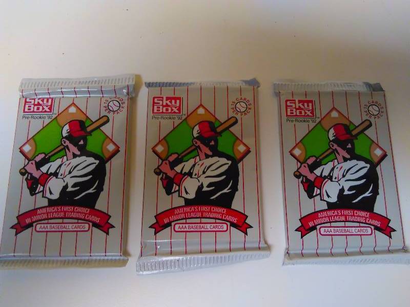 lot 677 image: 3 pkgs. - Sky Box Pre-Rookie, 1992, AAA, Baseball cards 15 cards per pkg.