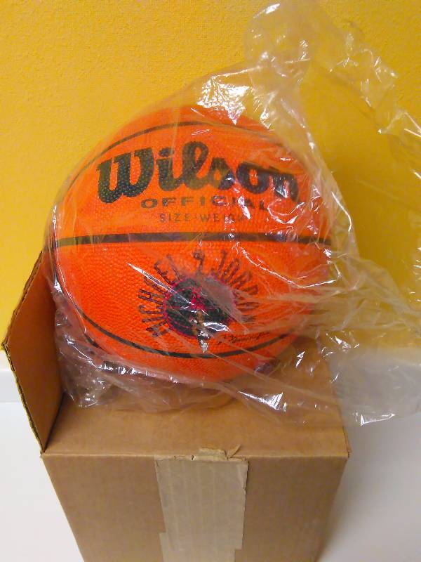 lot 695 image: Michael Jordon, General Mills stamped autograph Basketball, New with original shipping box, stamped Autograph, Wilson official size and weight