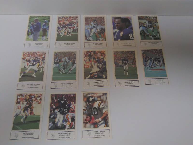 lot 613 image: 1986 Minnesota Vikings Frito-Lay and Pepsi (13 cards per set) NFL Football (Nelson, Carter, Browner, Brown and Dolmen)