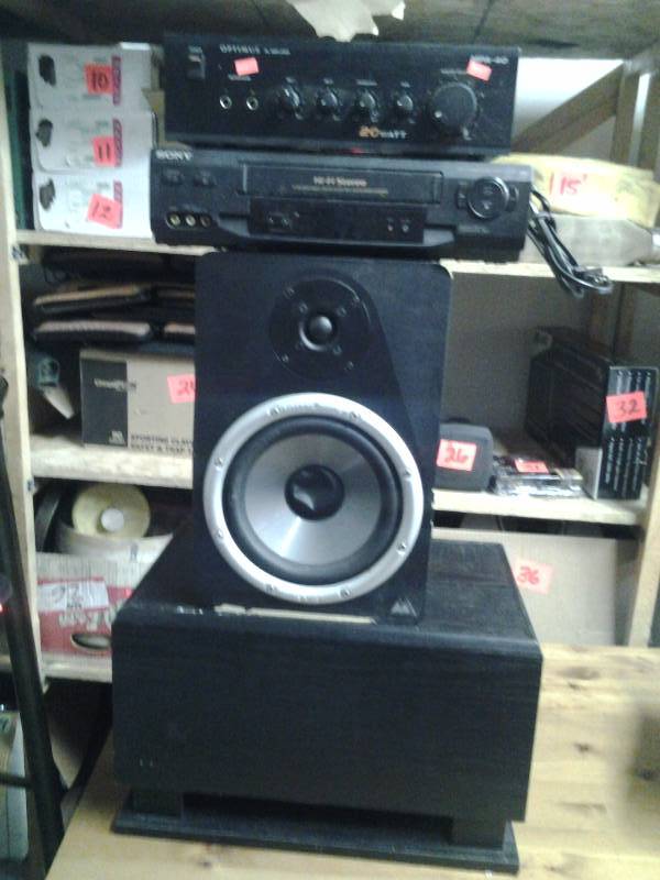 Studio Phile Powered Speaker, Optimus PA Amp, Sony VHS Player, Floor Speaker