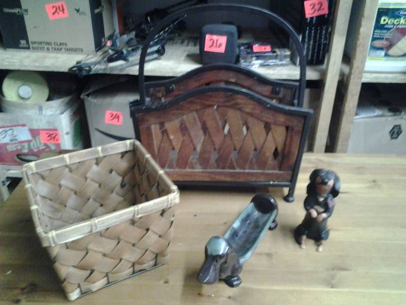 Magazine Rack, Wicker Basket, 2-Dachhund Statues
