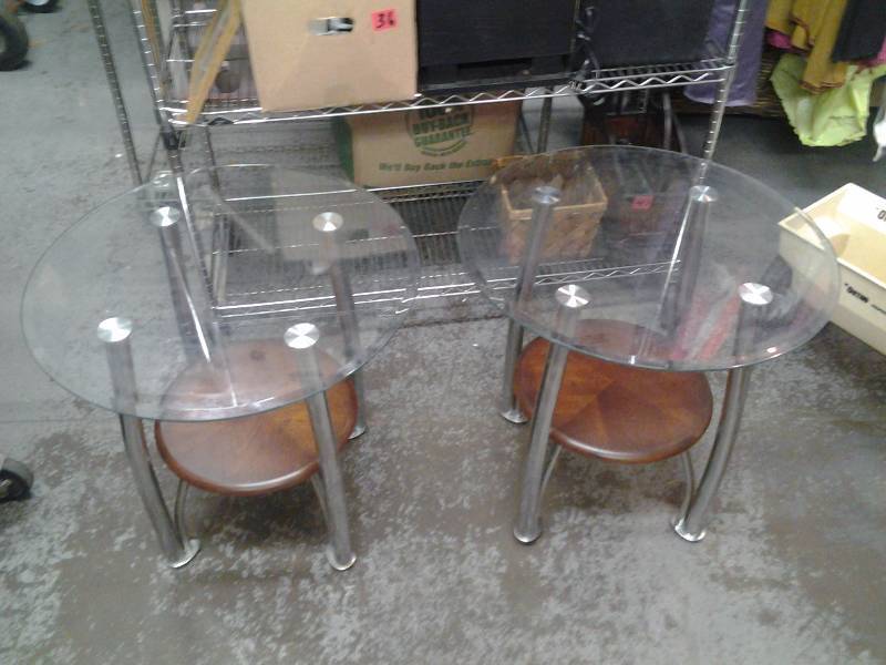 Pair Of Chrome & Glass Top End Tables 26x26 Round