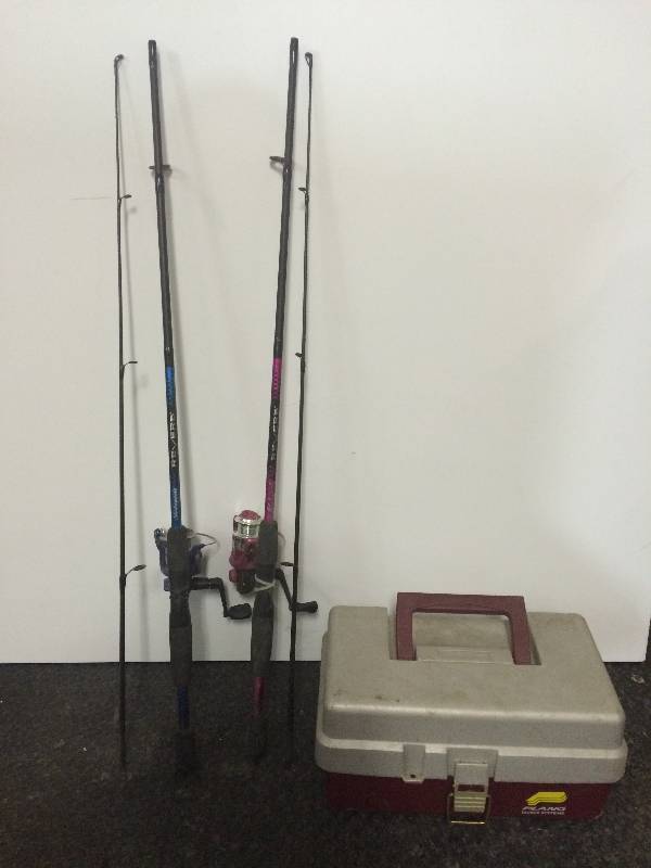 lot 24 image: Fishing Rods, Reels, And Tackle Box