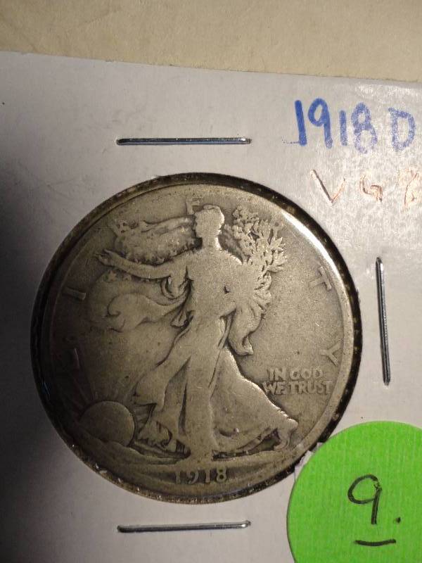 1918 D Silver Walking Half Dollar