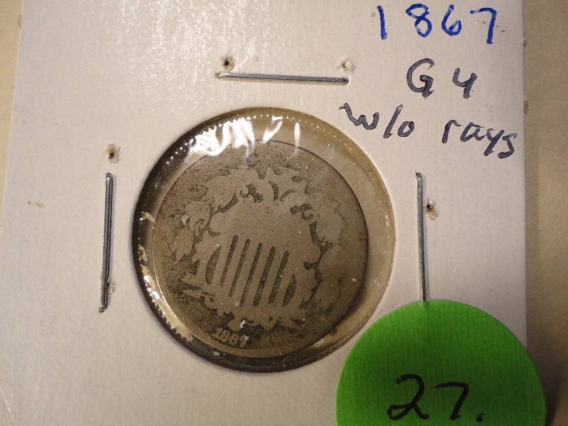 1867 Shield Nickel without rays