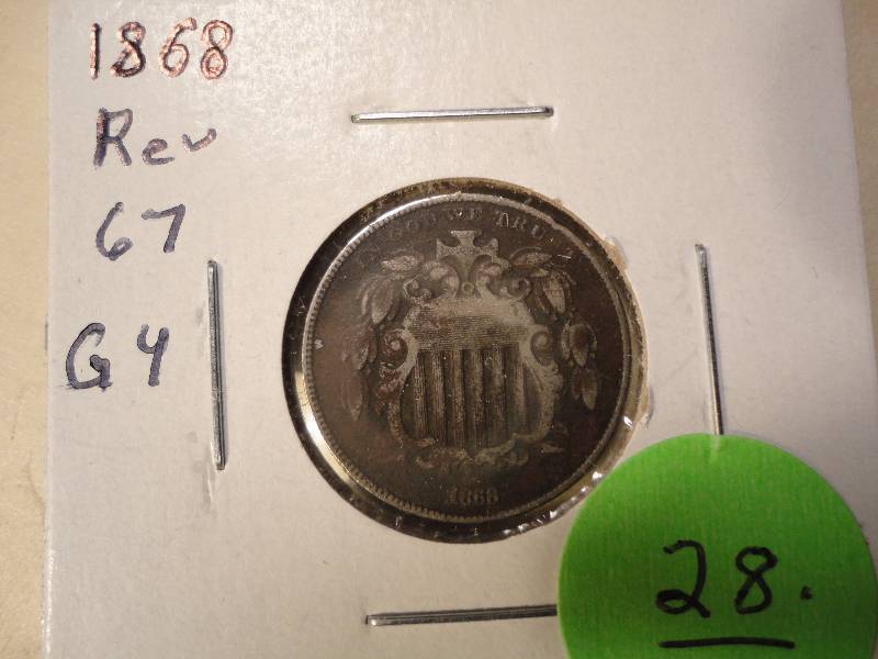 1868  Rev 67 Shield Nickel