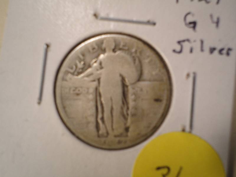 1927 Silver Standing Liberty Quarter, 1964 D Silver roosevelt Dime, 1964 D silver Washington Quarter
