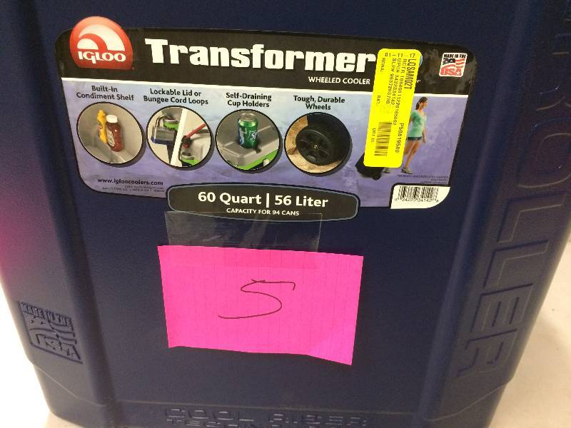 lot 5 image: Transformer 60 Quart Wheeled Cooler handle damage never used