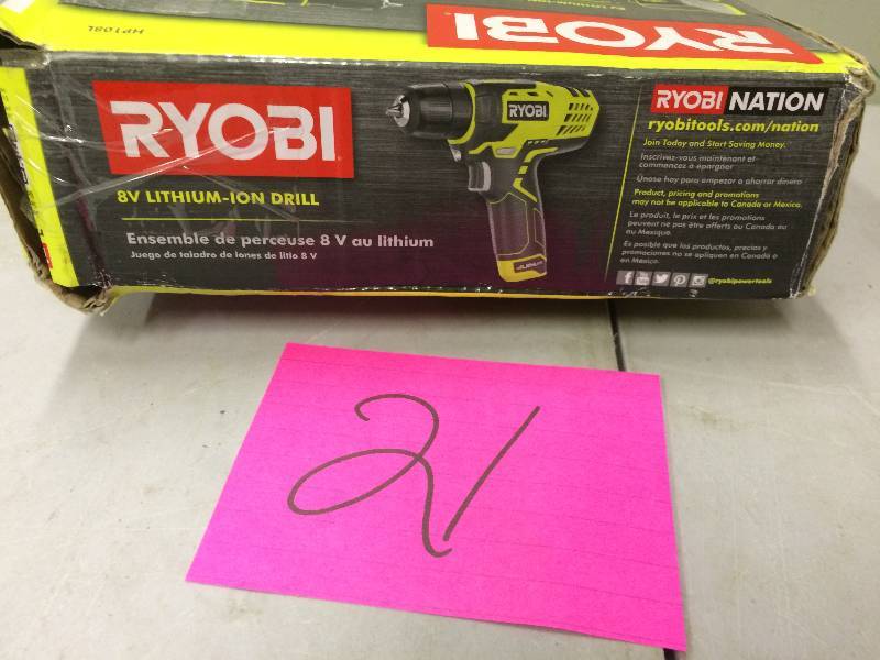 lot 21 image: Ryobi HP108L 8V Cordless Lithium-Ion 38 in. Drill Kit never used