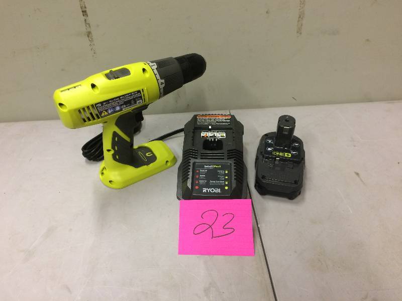lot 23 image: Ryobi Drills 18Volt One LithiumIon Starter Drill driver kit never used
