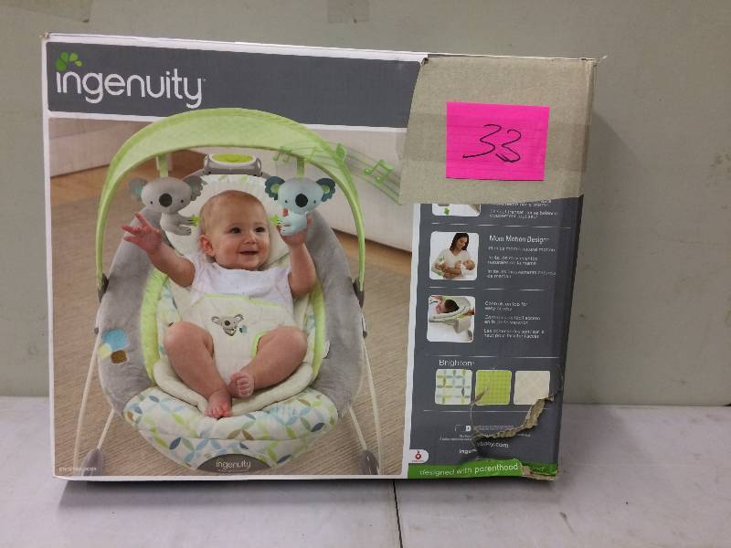 lot 33 image: Ingenuity Smartbounce Automatic Baby ouncer Green Gray Blue