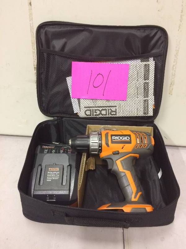 lot 101 image: RIDGID 18-Volt Cordless Lithium-Ion DrillDriver Kit never used