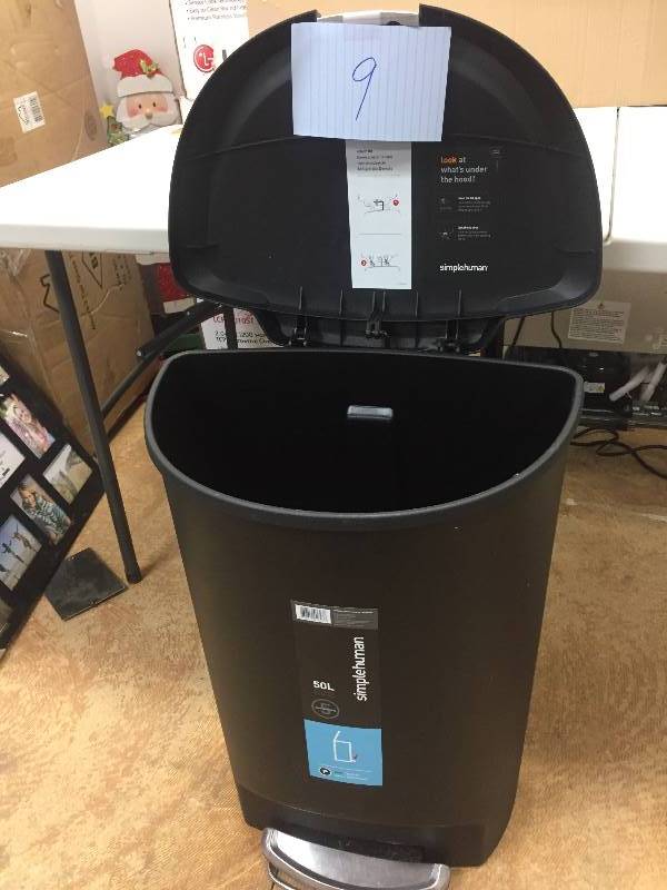 lot 9 image: Simplehuman Semi-Round Step Trash Can, 13 Gallon, Black