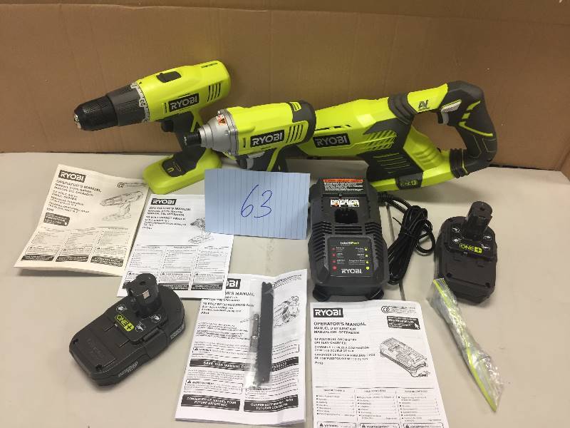 lot 63 image: Ryobi ONE 18-Volt Lithium-Ion Cordless Combo Kit (3-Tool)