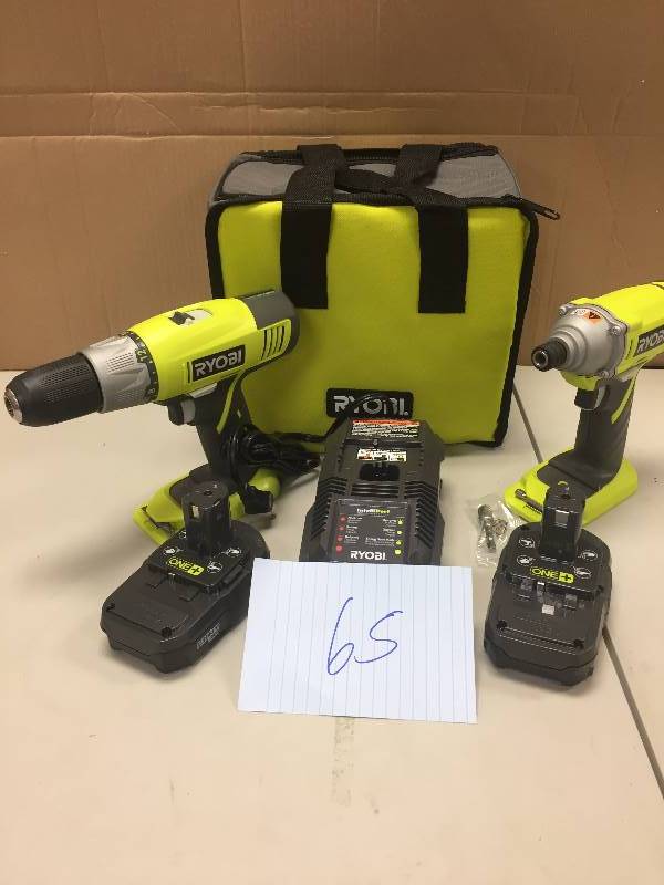 lot 65 image: Ryobi P882 One 18v Lithium-Ion Drill and Impact Driver Kit Never used