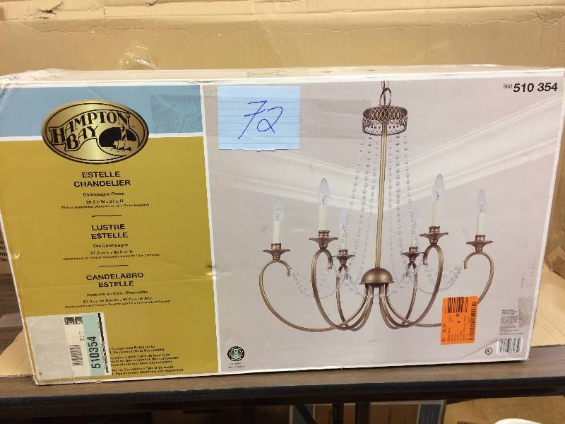 lot 72 image: Hampton Bay Estelle 6-Light 99 in. Hanging Chandelier never used