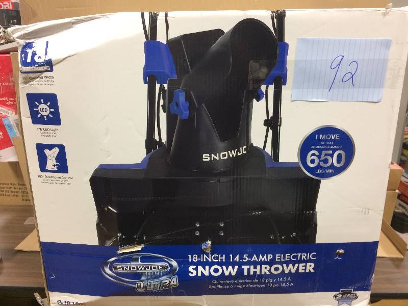 lot 92 image: Snow Joe 18 In. 14.5 Amp Electric Snow Thrower New
