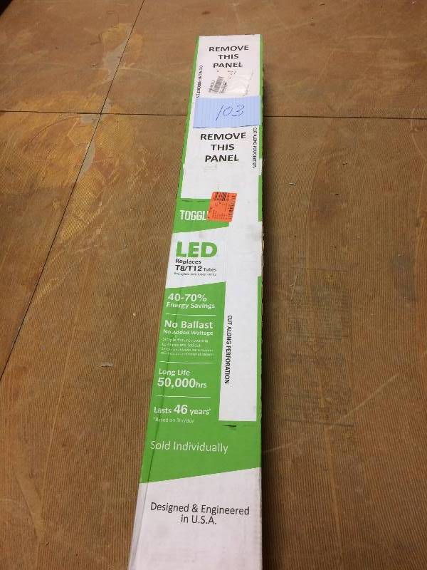 lot 103 image: Toggle LED Tube Replaces T8 (8 PC)