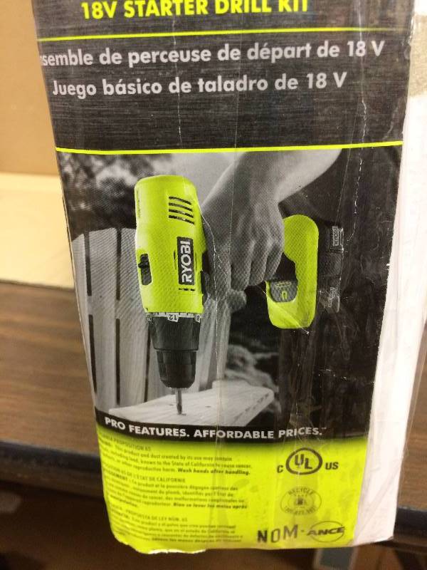 lot 120 image: Ryobi 18-Volt Lithium-Ion Cordless Starter Drill Kit not used