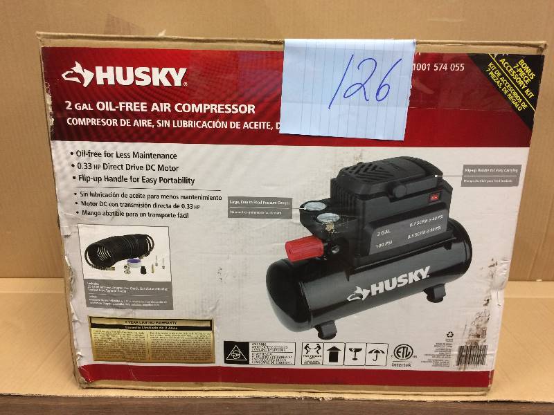 lot 126 image: Husky 2 Gal Oil Free Air Compressor
