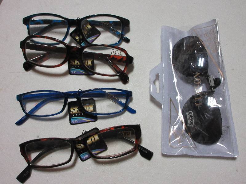 NEW LOT OF 4 PAIR OF 2.25 CHEATER GLASSESONE CLIP ON