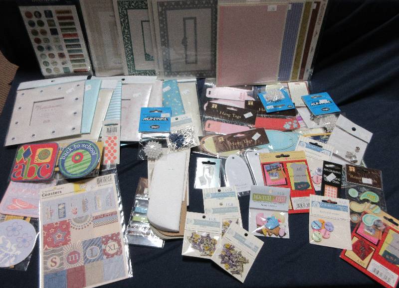 NEW LARGE LOT OF SCRAP BOOKING STICKERS AND MISC SUPPLIESBUTTONSHANGING TAGS-