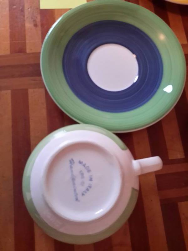 3 Hand Painted SoupCoffee mugs with saucers as shown