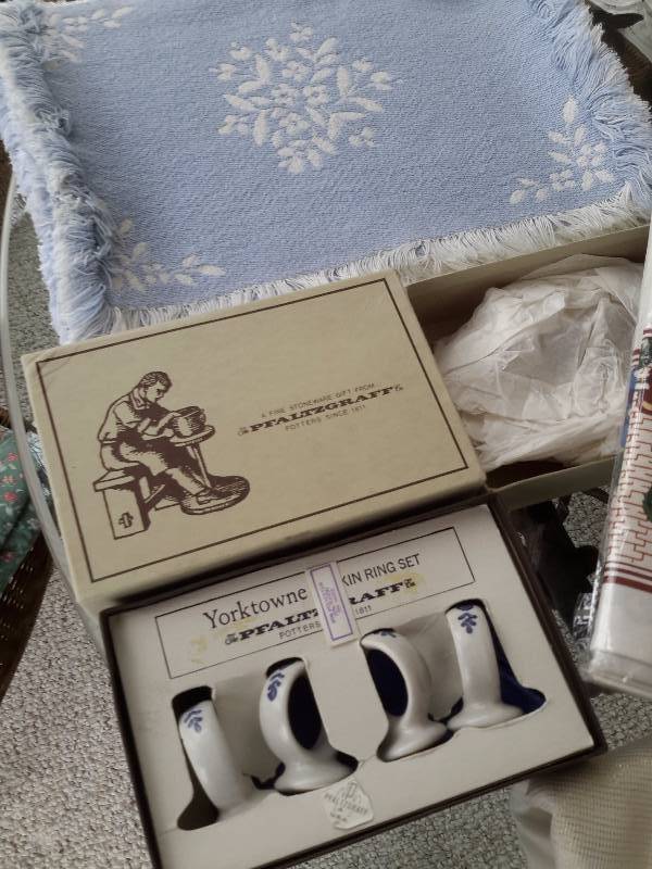 Table cloths, place mats and napkin holders as shown (10).  Look at the close up pictures. Some very nice ones in this one..